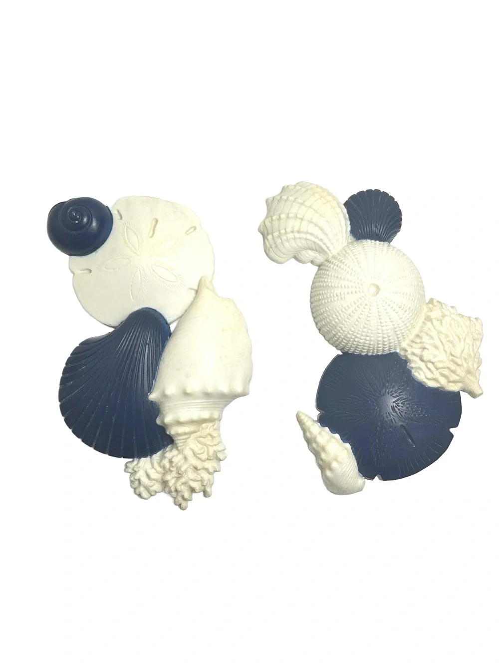 Vintage Plastic Seashell Wall Decor Pair in Navy and White